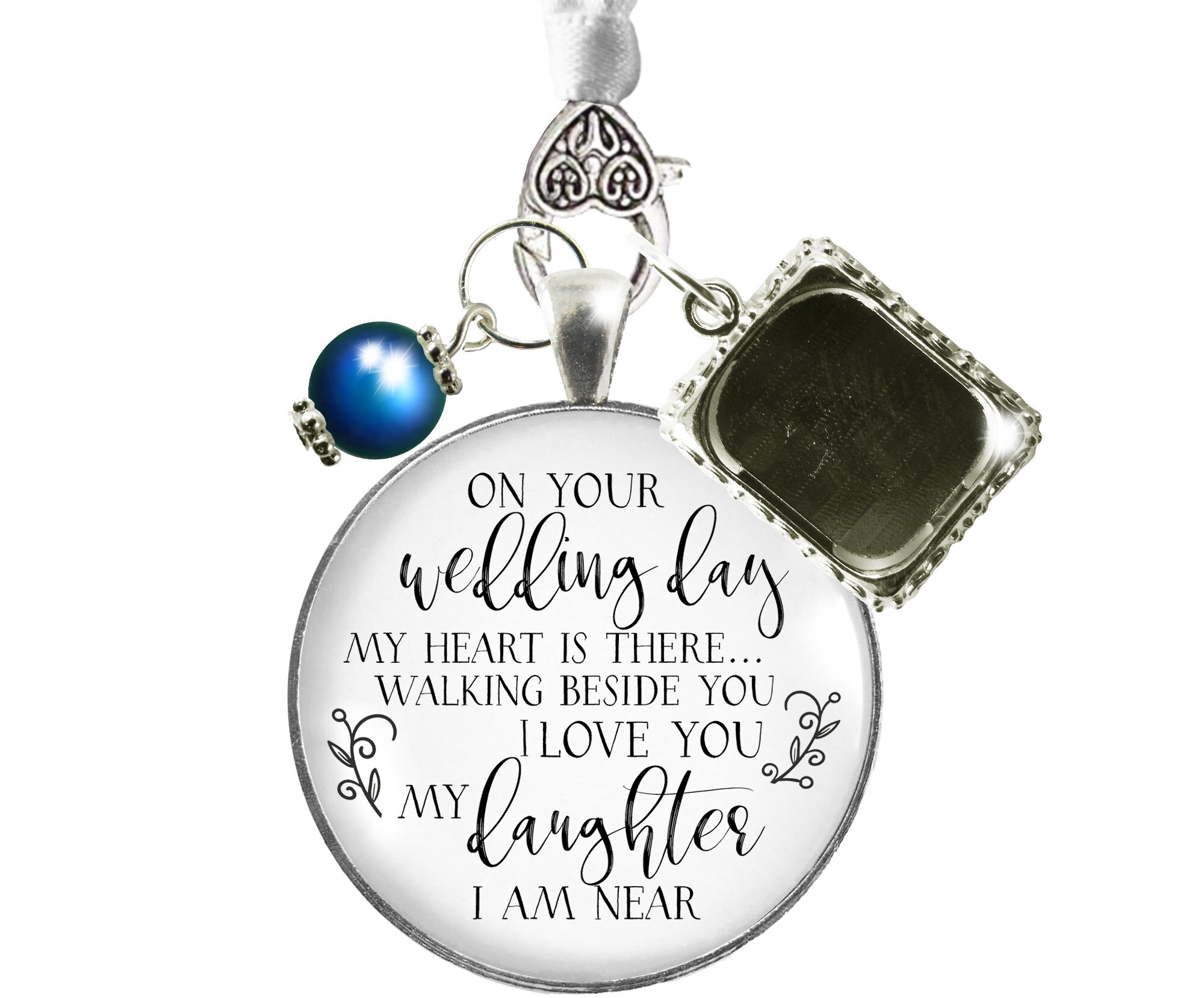 Gutsy Goodness Bouquet Charm On Your Wedding Day Mom Dad White Silver…