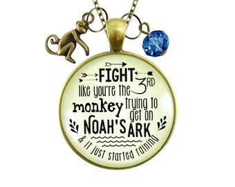 Gutsy Goodness Monkey Necklace Fight Like You're The Third Noah's Ark Life Fun Jewelry Quote Message Jewelry Gift For Her Daughter Women