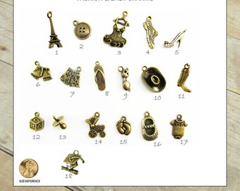 Apparel and Baby Themed Charms You Can Add to Your Gutsy Goodness Pendant Necklace or Keychain, Antique Bronze