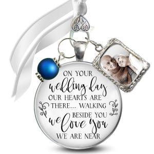 Bouquet Charm for Photos On Your Wedding Day I/We Love You In Memory White Silver Handmade Memorial Picture Frames Jewelry Bride&#39;s Flowers
