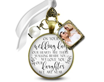 Bouquet Picture Frame Charm Remembrance of Parents On Your Wedding Day Our Daughter Bronze White Bead 1 Frame Mother Father of Bride DIY