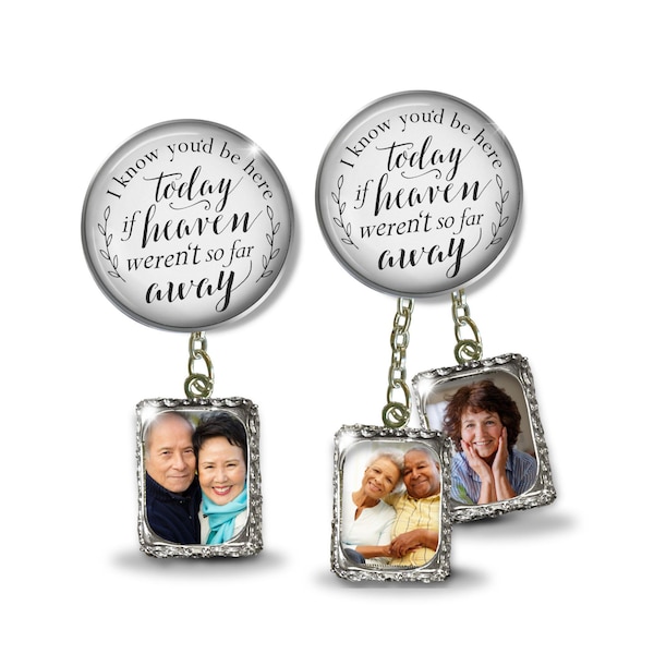 Groom's Boutonniere Pin I Know You'd Be Here Today Silver 1 & 2 Photo Frame Charms Men's Wedding Memorial Jewelry Brooch Honor Any Loved One