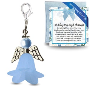 Something Blue Wedding Angels Traditional Bridal Shower Gift For Bride Unique Handmade Charm Pin Dress Shower Memory Something New Borrowed