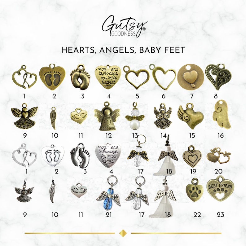 Hearts and Angel Wings Themed Charms You Can Add to Your Gutsy Goodness Pendant Necklace or Keychain, Antique Bronze image 1