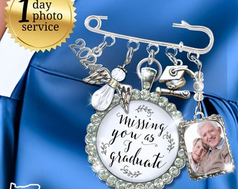 Graduation Memorial Pin Photo Frame Charm Rhinestone Personalize Missing You Pendant Silver Memory Picture Brooch 2024 Womens Gift Box, Card