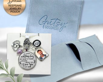 Something Blue Bride Gift Wrap | Elegant Jewelry Pouch Keepsake Packaging with Card | Bridal Shower Presentation for Memory Bouquet Charm