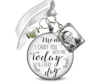 Gutsy Goodness Bridal Bouquet Photo Charm Mom I Carry You Wedding White Silver Finish Memory Jewelry Sentiment Keepsake Gift For The Bride