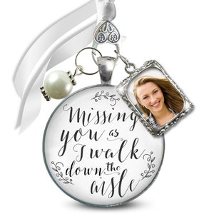 Customized Wedding Bouquet Memory Charm Missing You As I Walk Down the Aisle, Bridal Pendant Memorial Remembrance Photo Jewelry Family Charm