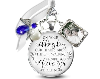 Bridal Bouquet Charm for Photos On Your Wedding Day I/We Love You | Memorial Picture Frame Jewelry | Something Blue Angel | Sentimental Gift