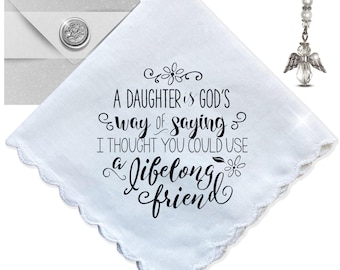Daughter Handkerchief from Mother God's Way and Mom's Friend Poem Faith Gift with Angel Charm Card & Wax-Sealed Envelope