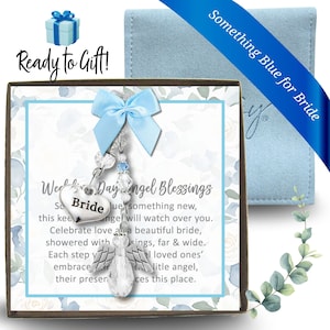 Something Blue Angel Charm Wedding Day Gift for Bride, Handmade Luminous Angelic Teardrop Bouquet Decor Jewelry Pouch Card From Bridesmaid