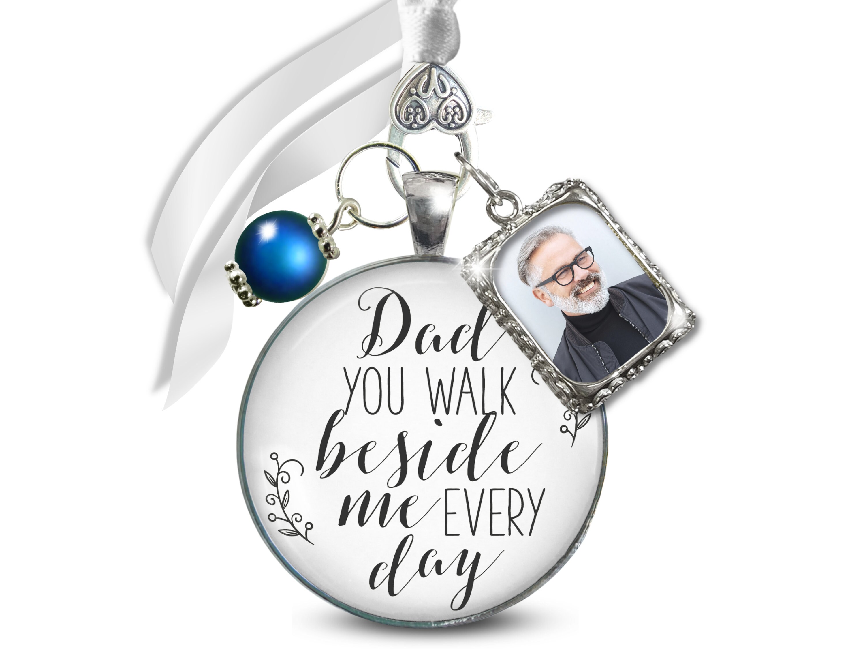  Wedding Memory Bouquet Charm Missing Grandma and Grandpa 2  Frames Bridal Memorial White Silver Finish DIY Picture Template : Handmade  Products