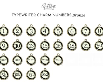 Typewriter Charms Numbers and Dates Vintage Style Glass Pendant Personalization for Jewelry Bronze & Silver