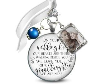 Bouquet Charm In Memory of Grandparents Wedding Day Our Granddaughter 1 Frame Something Blue Bead Silver Memorial of Bride's Grandma Grandpa