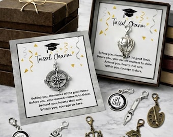 Graduate Themed Charms | Graduation Year, School & Motivational Jewelry Charms | Add to Tassel Cap Decor Necklace Keychain Gift