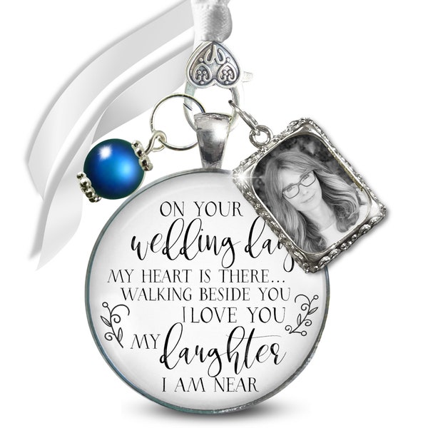 Gutsy Goodness Bouquet Charm On Your Wedding Day Mom Dad White Silvertone Blue Memorial Photo Frame Bereavement Keepsake Gift For The Bride