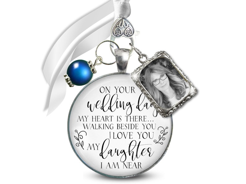 Gutsy Goodness Bouquet Charm On Your Wedding Day Mom Dad Grandma Grandpa White Silver Blue Memorial Photo Frame Keepsake Gift For The Bride image 1