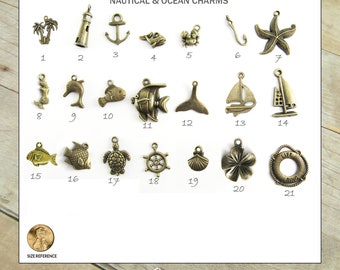 Nautical and Sea Themed Charms You Can Add to Your Gutsy Goodness Pendant Necklace or Keychain, Antique Bronze