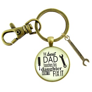 Gutsy Goodness Best Dad Teaches Daughter How To Fix It Keychain DIY Mechanic Key Ring Tool Wrench Sentimental Mens Gift From Daughter Child