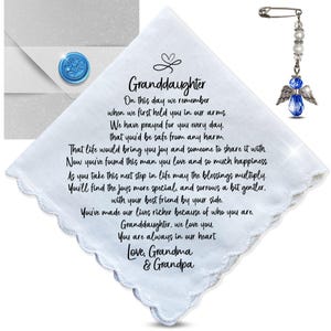 Granddaughter Wedding Gift from Grandparents | Handkerchief with Poem  From Grandma Grandpa | Handmade Envelope, Card, Something Blue Angel