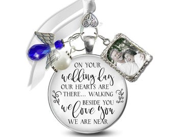 Bridal Bouquet Charm for Photos On Your Wedding Day I/We Love You | Memorial Picture Frame Jewelry | Something Blue Angel | Sentimental Gift