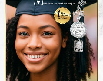 On Your Graduation Day 2026 Tassel Memorial Charm with Picture Frame | Styles for Men Women Classic Lace Rhinestone, Glass Pendant Quotes
