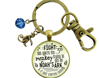 Gutsy Goodness Monkey Keychain Fight Like Noah's Ark Quote Life Fun Jewelry Quote Boho Message Jewelry Gift For Her Daughter Teen Women