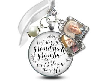 Gutsy Goodness Bouquet Charm Bridal Memorial Missing Grandma Grandpa Wed Day White Silver 2 Frames Bereavement Keepsake Gift For The Bride