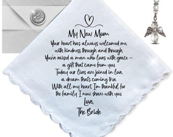 Mother in Law of the Bride Handkerchief Wedding Day Gift from New Daughter DIL | Poem For Groom's Mom | Angel Charm Keepsake, Card, Envelope