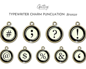 Typewriter Charms Punctuation Vintage Style Glass Pendant Personalization for Jewelry Bronze & Silver