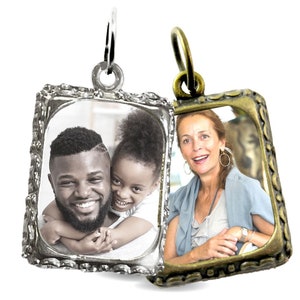 Photo Frame Charm for Picture Attach to Wedding Bouquet Memory Charm, Necklace, Keychain for Personalized Jewelry Making Bronze or Silver