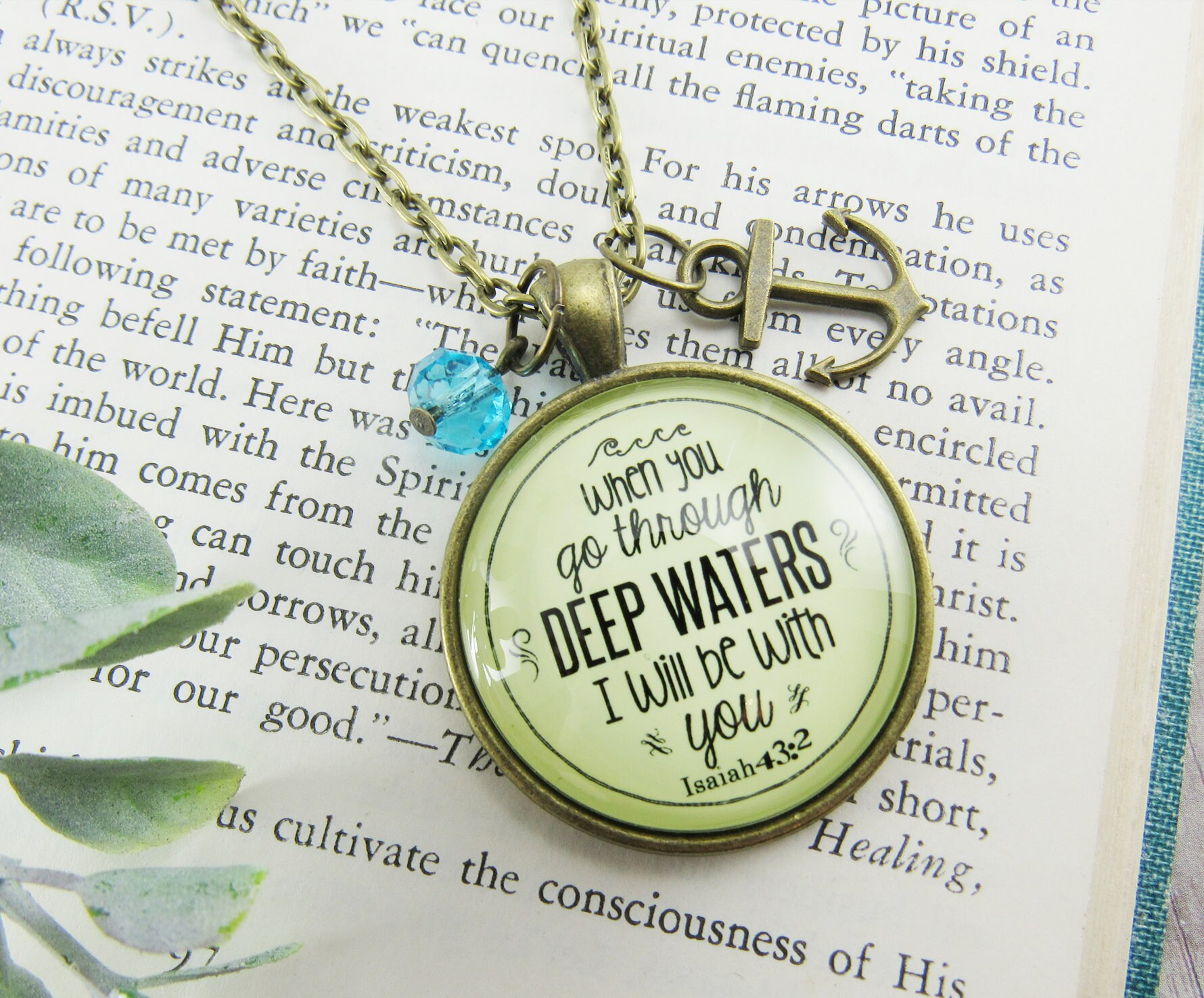 Faith Deep Waters Necklace | Keychain Isaiah 43 2 Bible Quote Christi…