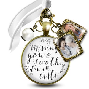 Customized Wedding Bouquet Memory Charm Missing You As I Walk Down the Aisle, Bridal Pendant Memorial Remembrance Photo Jewelry Family Charm