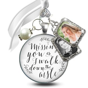 Gutsy Goodness Bouquet Wedding Charm Missing You Silver Tone Bridal Memorial Photo Jewelry 2 Frames Bereavement Keepsake Gift For The Bride image 7