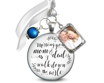 Gutsy Goodness Bouquet Charm Of Mom And Dad White Silver Finish Something Blue Memory Photo Frame Wedding Jewelry Gift For The Bride