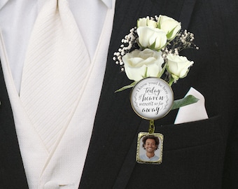 Groom's Boutonniere Pin I Know You'd Be Here Today Bronze 1 & 2 Photo Frame Charms Men's Wedding Memorial Jewelry Brooch