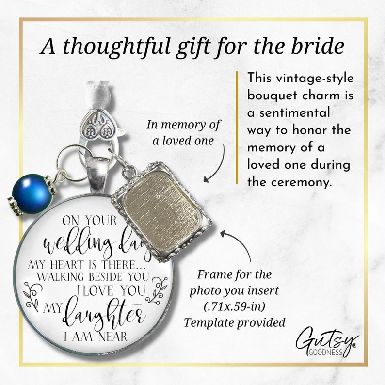 Gutsy Goodness Bouquet Charm On Your Wedding Day Mom Dad Grandma Grandpa White Silver Blue Memorial Photo Frame Keepsake Gift For The Bride image 10