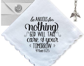 Do Not Be Anxious Thinking of You Handkerchief | Encouragement Christian Bible Support Quote Gift for Friend | Angel Charm, Card, Envelope