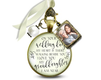 Bouquet Charm Wedding Memorial of Grandparent On Your Day My Granddaughter 1 Frame Bronze Cream Glass White Bead Bride's Grandma Grandpa DIY