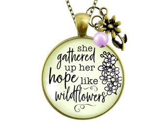 Gutsy Goodness Quote Necklace She Gathered Up Her Hope Like Wildflowers Lavender Jewelry Inspire Gift Mother Sister Daughter Granddaughter