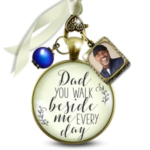 Bridal Bouquet Photo Charm Dad Beside Me Wedding Father Memorial Picture Frame Jewel