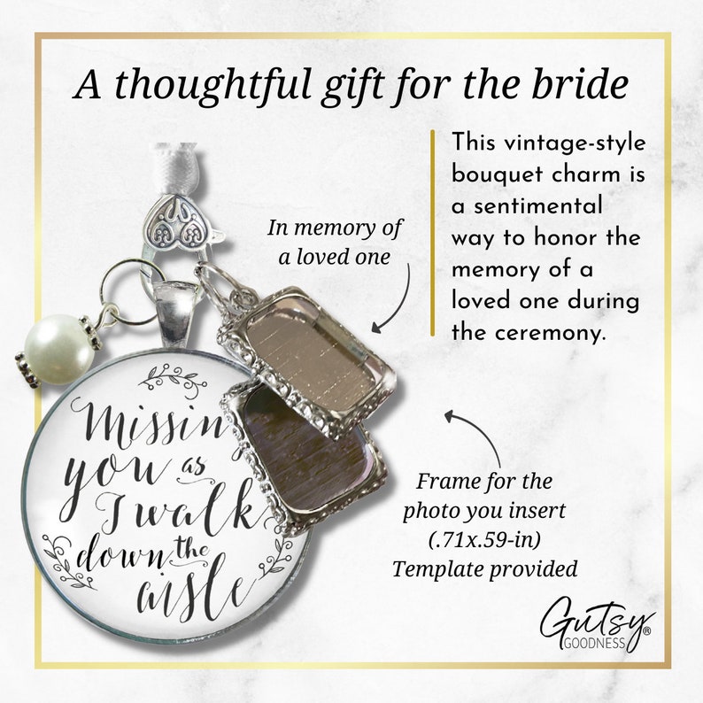 Gutsy Goodness Bouquet Wedding Charm Missing You Silver Tone Bridal Memorial Photo Jewelry 2 Frames Bereavement Keepsake Gift For The Bride image 8