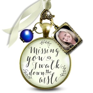 Missing You As I Walk Down Aisle Wedding Bouquet Memory Charm Memorial 2 Photo Frames Jewels Bereavement Keepsake Gift For The Bride