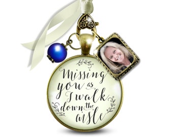 Missing You As I Walk Down Aisle Wedding Bouquet Memory Charm Memorial 2 Photo Frames Jewels Bereavement Keepsake Gift For The Bride