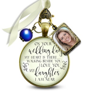 Bouquet Charm for Wedding in Memory of Mother or Father On Your Wedding Day My Daughter Something Blue Bead 1 Frame Bronze Pendant Cream