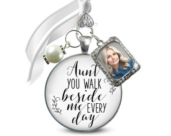 Bridal Bouquet Charm Aunt Memorial Picture Frame Wedding Silver Finish Jewelry Bereavement Keepsake Gift For The Bride