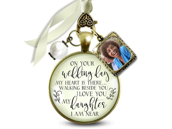  Honor Parent Customize Bridal Bouquet Charm On Your Wedding Day  My Daughter Memory of Mom or Dad Keepsake for Bride, Silver, Personalize  Bead Color, Photo Picture Frames, Angel Charms, Card 