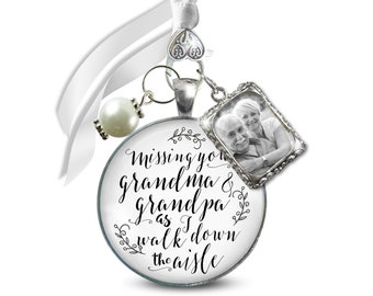 Gutsy Goodness Bouquet Charm Bridal Memorial Missing Grandma Grandpa Wedding Day White Silver Frame Bereavement Keepsake Gift For The Bride