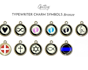 Typewriter Charms Symbols Vintage Style Glass Pendant Personalization for Jewelry Bronze & Silver