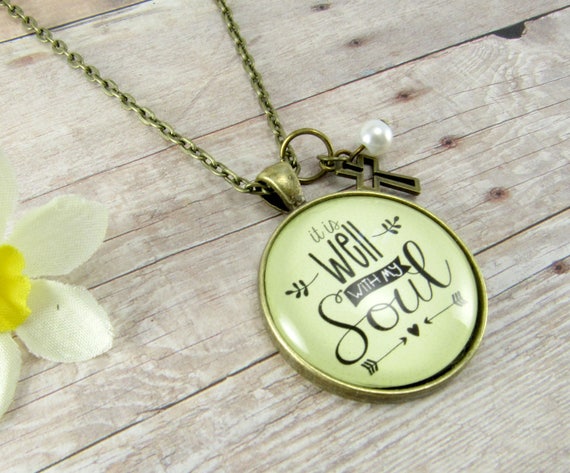 comes on a card with hymn history It is well with my soul handstamped faith inspirational keychain